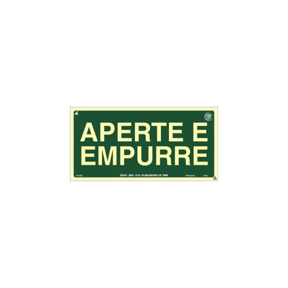 Placa Fotoluminescente Aperte Empurre 13X26CM